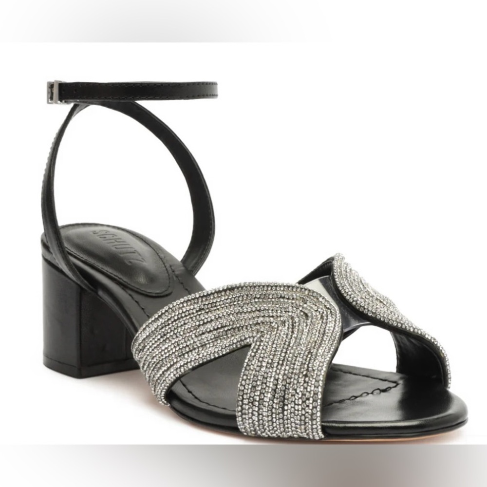 Schutz Hattie Mid Block Leather Sandal